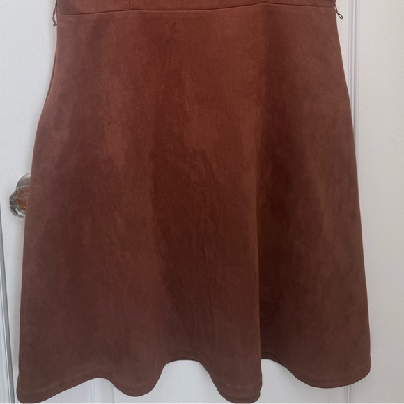 TOMMY HILFIGER SHIRTDRESS. FAUX SUEDE A-LINE. FLATTERING. ELEGANT BROWN COGNAC - Picture 10 of 16